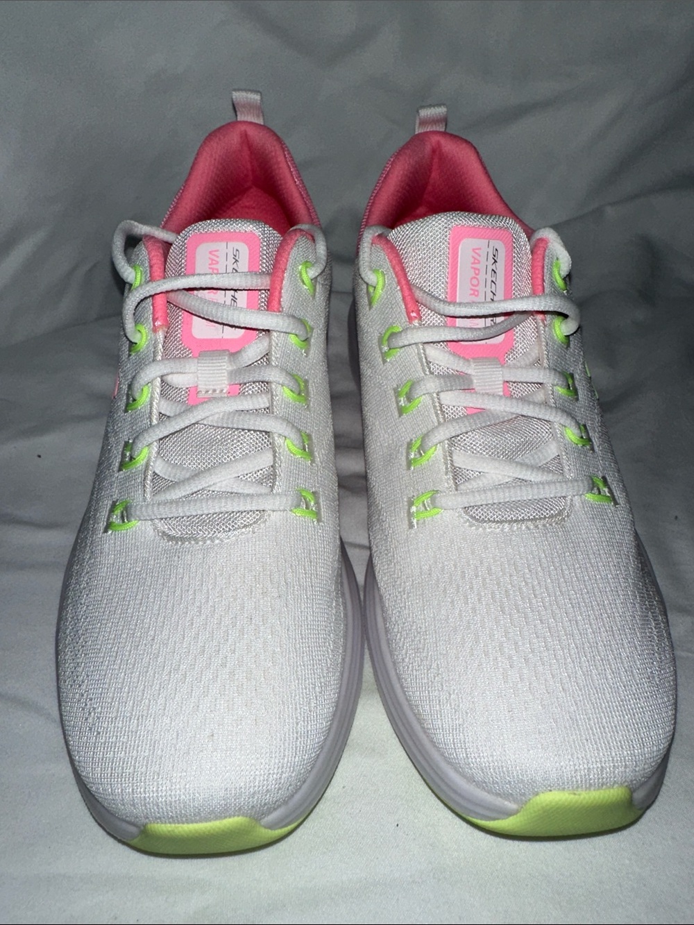 Skechers White Athletic Sneakers with Pink Lining & Neon Green Accents